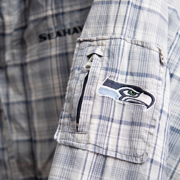 Vintage Seattle Seahawks NFL Blue Plaid Jacket Coat with Hood Mens XL Football - Picture 3 of 6